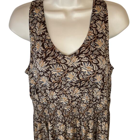 GARNET HILL Easy Smocked Maxi Dress Floral Print in Brown and Blue Women's Large - Picture 4 of 14